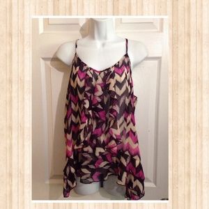 Purple Chevron print Sheer Chiffon Tank Top